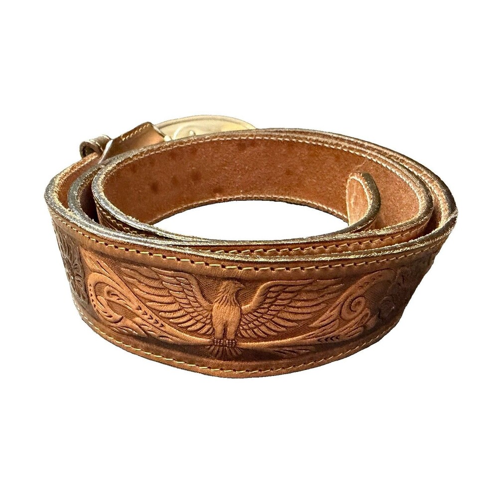 Vintage Tex Tan Leather Belt 42 Tooled Eagle Western Cowboy Floral USA